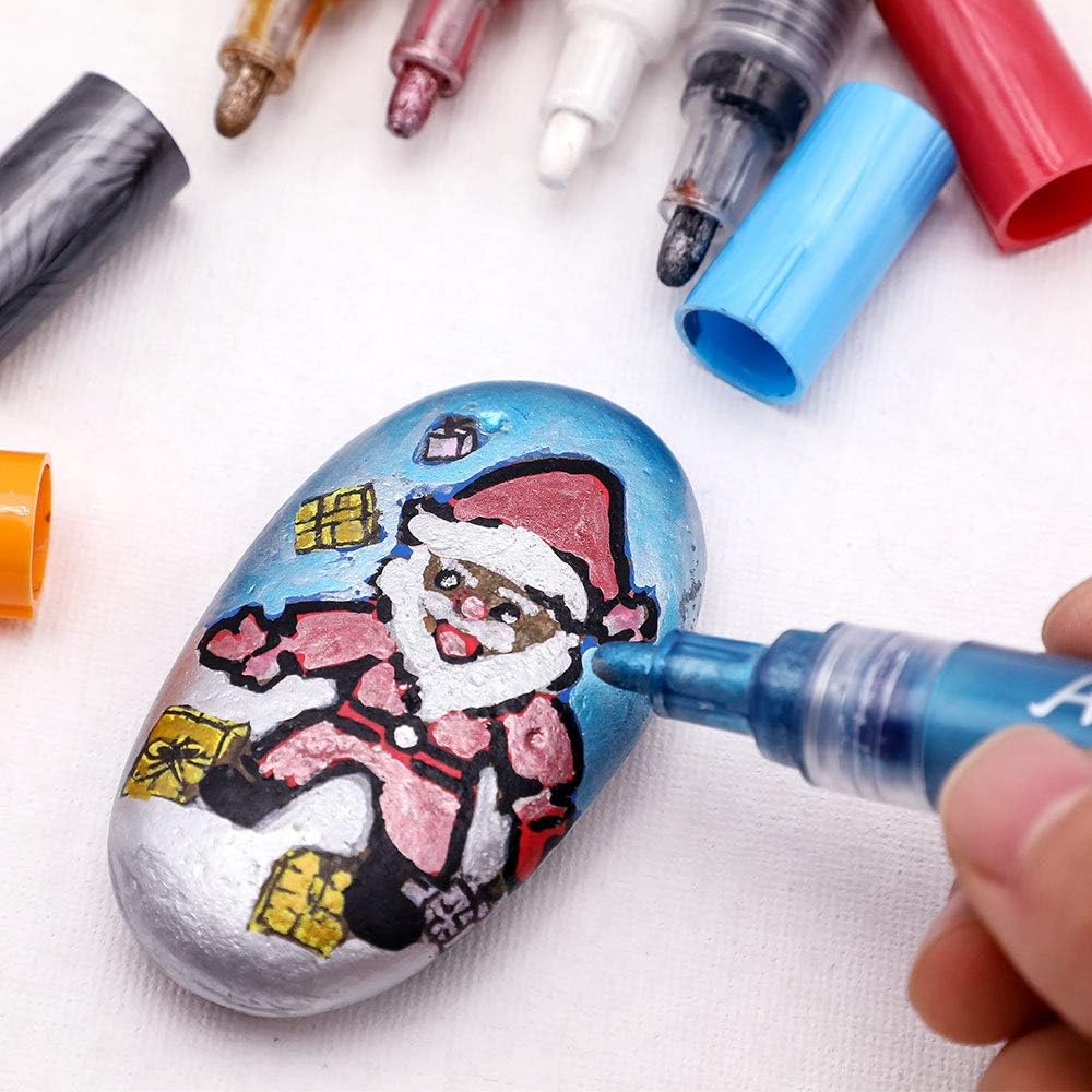 Artecho Acrylic Paint Marker Set with 12 Metallic Colors, Paint Pen for Rock Painting, Decorate, Canvas, School Project, Glass, Ceramic, Wood and other craft