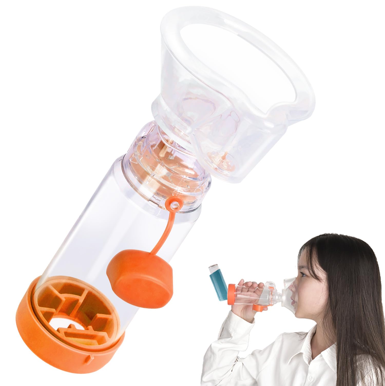 Inhaler Spacer for Kids and Adults, Soft Fit Mask, Portable and Lightweight, Suitable for Home and Travel – Nessi OTC Spacer (Orange/Kids)
