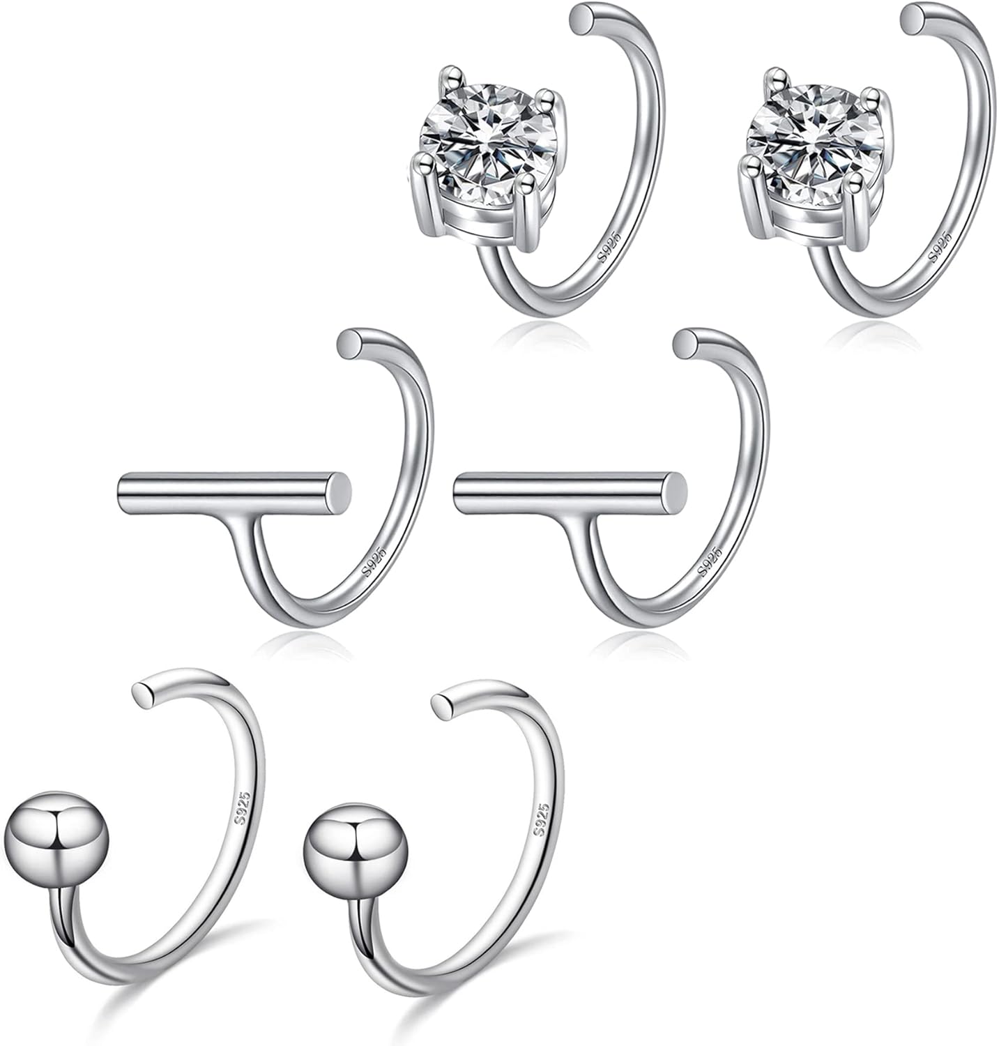 CHIC & ARTSY 925 Sterling Silver Half Hoop Earrings for Women, Small Huggie Hoops Set with Ball Bar Star Moon Cross & Pearl, Lightweight Comfort Fit Everyday & Sleep Earrings