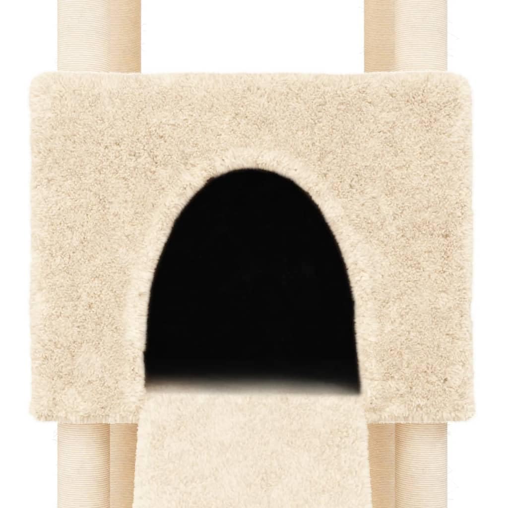 Kratzbaum Katze mit Sisal Säulen Creme 153 cm Kletterbaum Höhle Hängematte Liegemulde Plüsch Stamm Kratzbrett robust stabil platzsparend für Wohnung Balkon