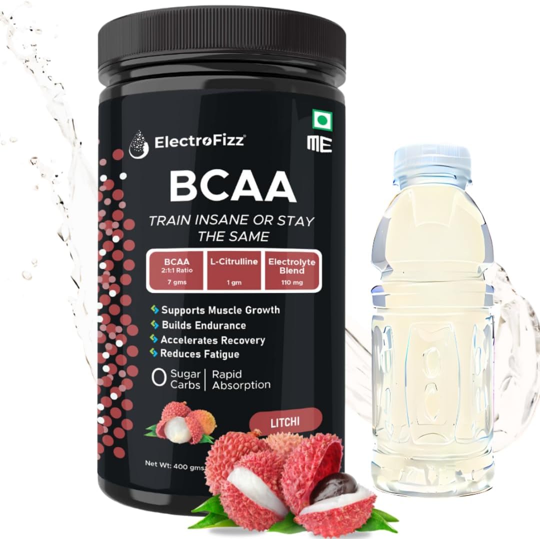 BCAA 7Gms (2:1:1 formula) with Citrulline & Electrolyte Blend for Muscle Recovery & Endurance - Pre/Post Workout & Intra Workout (Litchee)- 400 gms