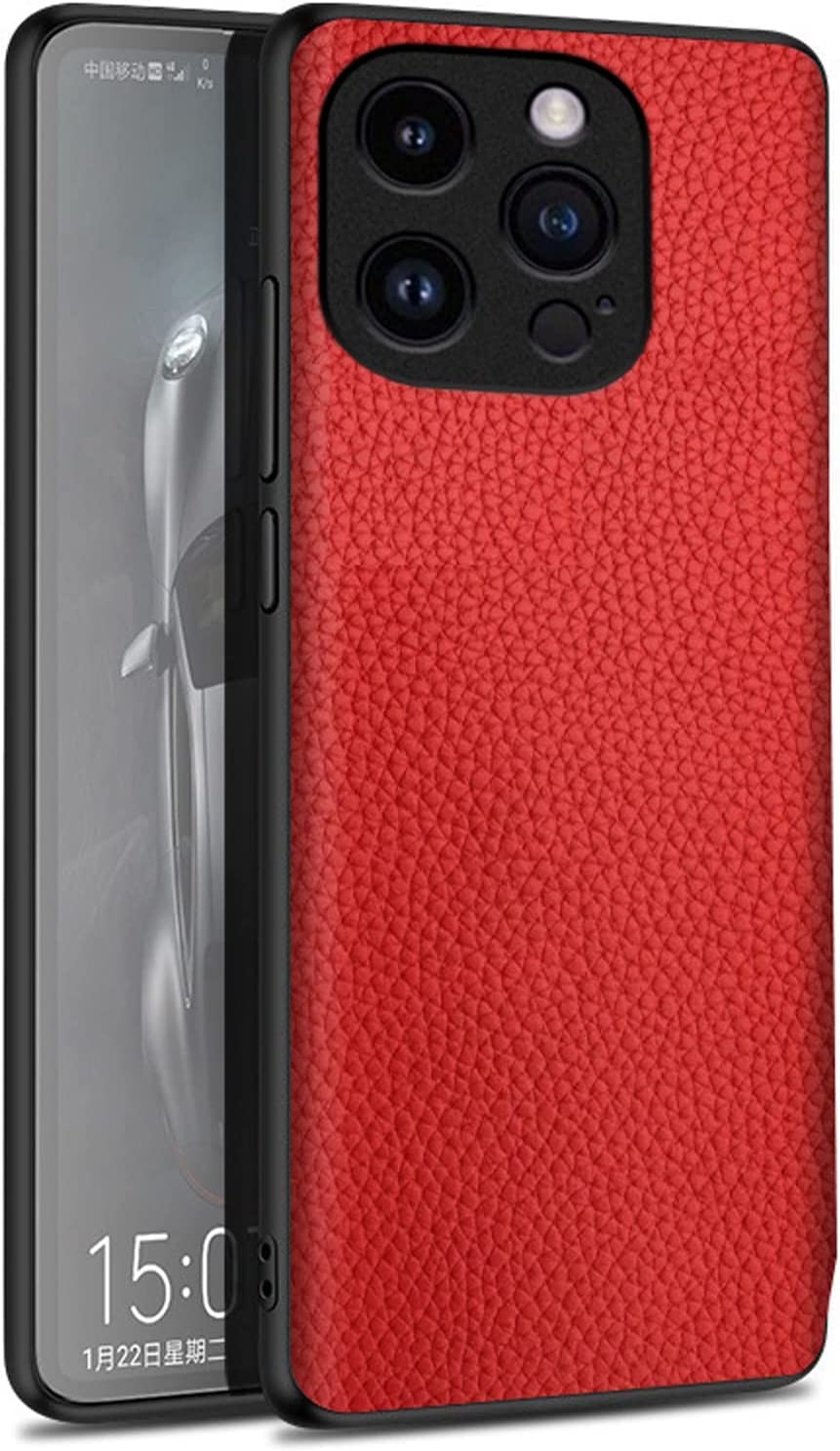 Étui en cuir véritable pour iPhone 14 Pro chic rouge KANUZ