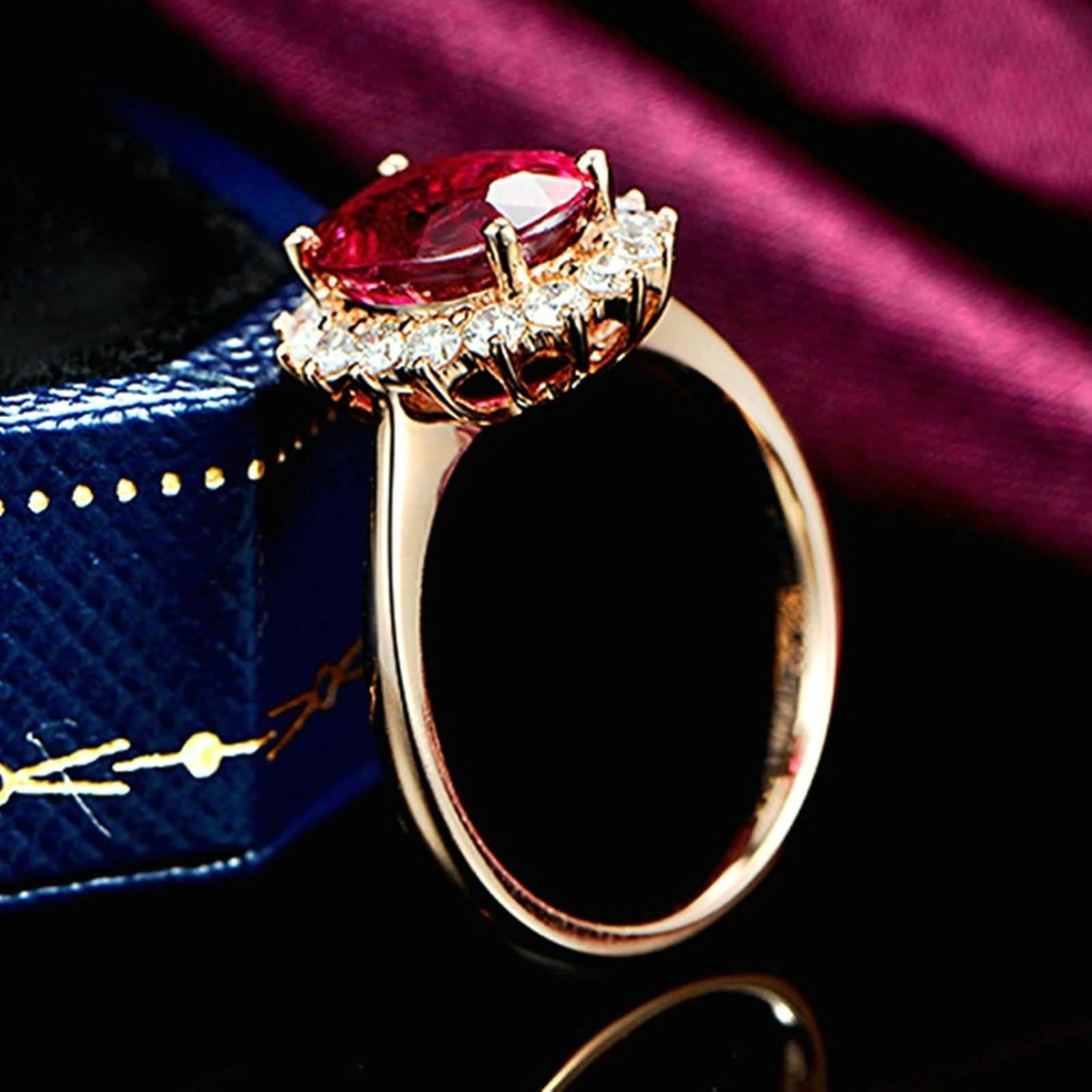 Bague de mariage en or rose 18 carats 750 avec tourmaline taille ovale 1,45 ct avec diamant or rose Au750
