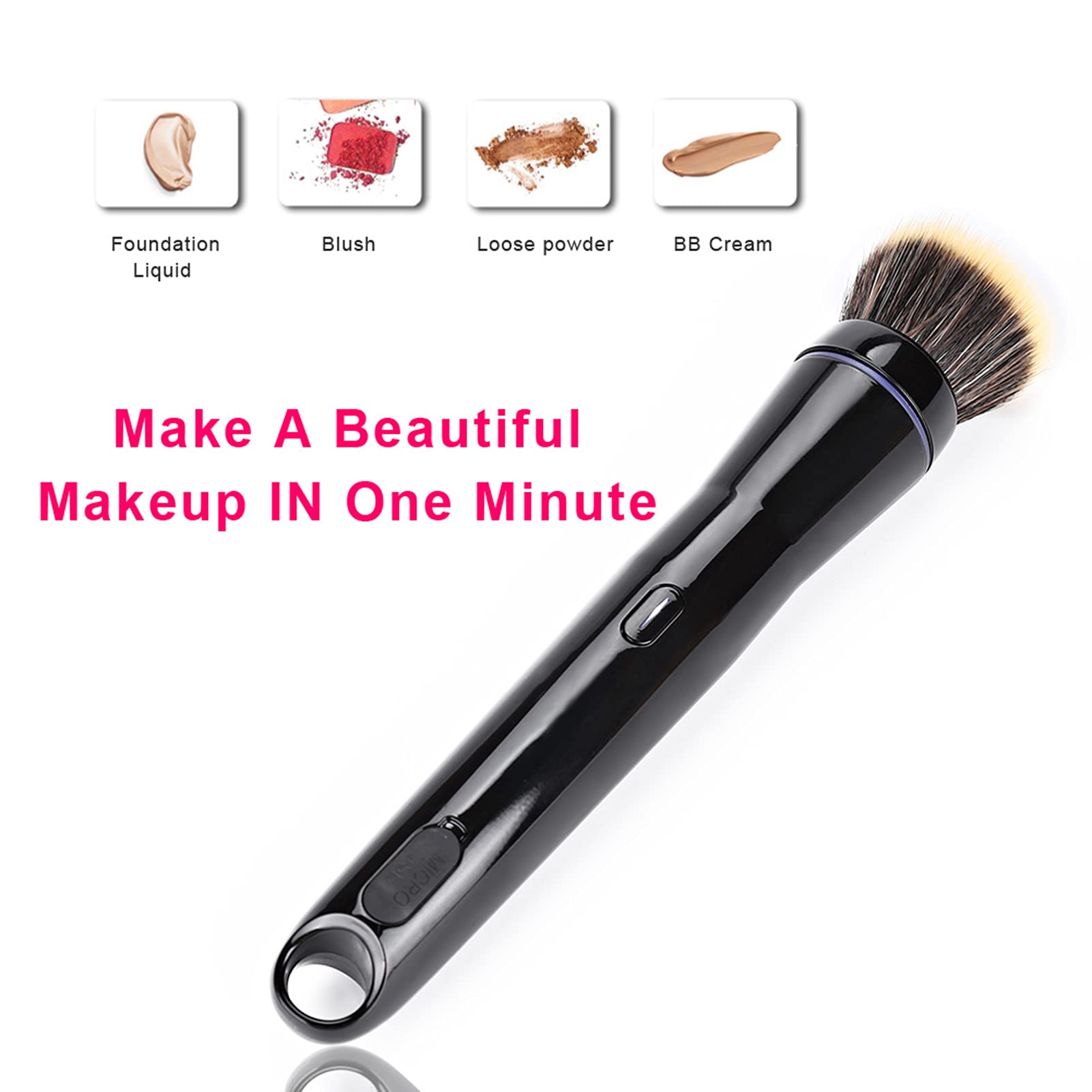 Elektrisches Make-up-Pinsel-Set mit Kabuki Foundation- und Concealer-Pinsel, Automatisch Rotierender Pinsel für Flüssige Foundation und Rouge, 2 Stück Aufsätze für Präzise Anwendung