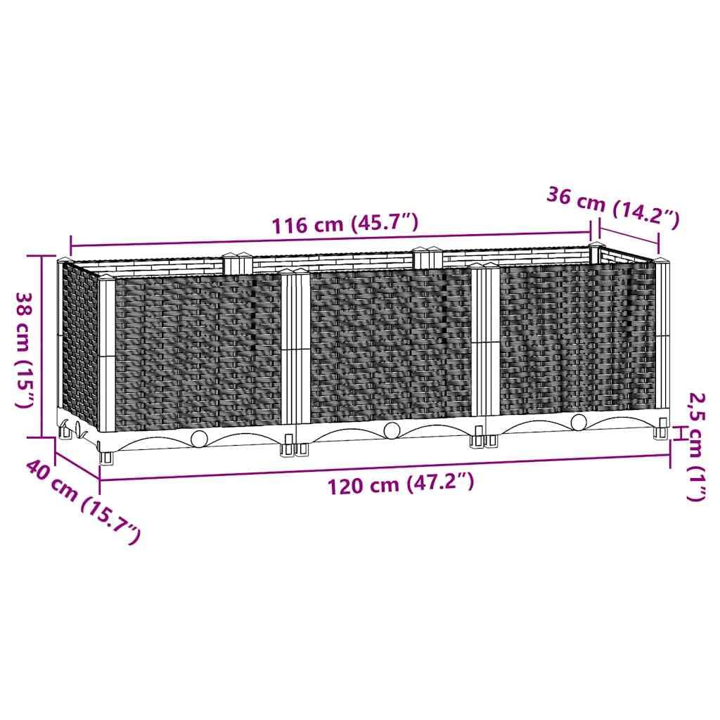 vidaXL Lit Surélevé, Bac à Fleurs, Pot de Plantes, Boîte à Fleurs, Jardinière de Jardin Patio Terrasse Balcon, Gris Clair 120x40x38 cm Polypropylène