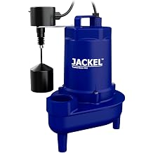 JACKEL SEW500CIV 1/2 HP 9300 GPH Cast Iron Submersible Sewage Pump with Piggy-Back Vertical Float Switch