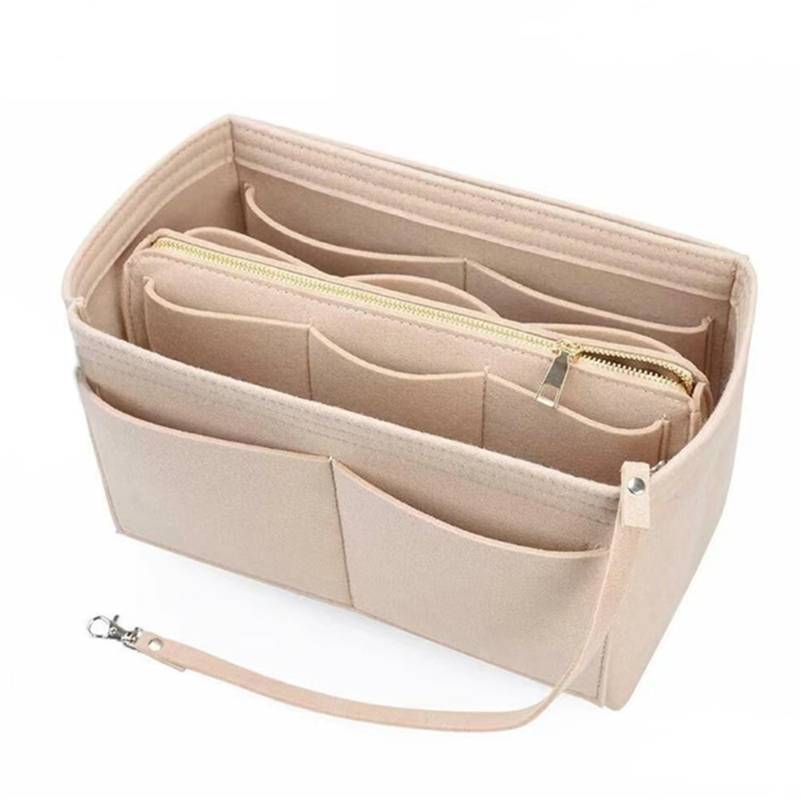 NJIEzhao Felt Handbag Insert Lightweight Handbag Insert Felt Cosmetic Organizer Toiletry Container Storage Bags Zipper(Khaki,L)