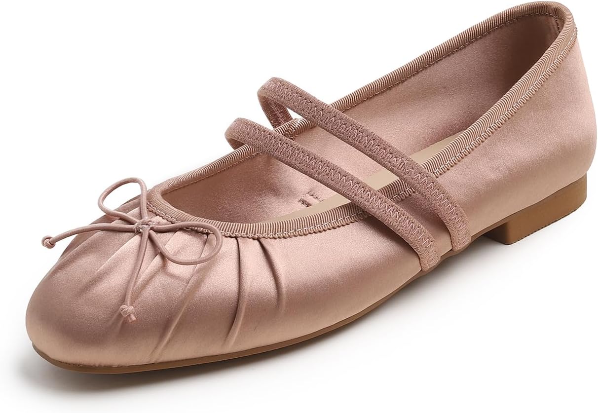 Women's Square Toe Mary Jane Fashion Ballet with Strap Comfort Dressy Working Flats