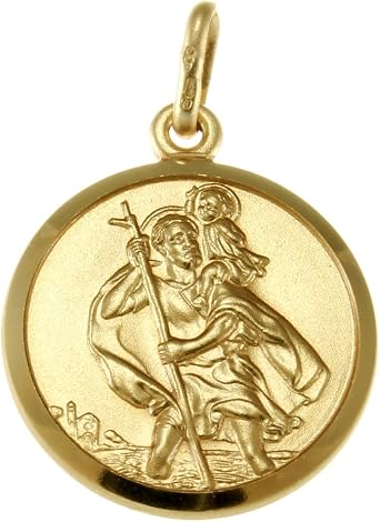 Alexander Castle Solid 9ct Gold St Christopher Pendant Medal for Women Men Boys Girls - 18mm - PENDANT ONLY with Jewellery Gift Box