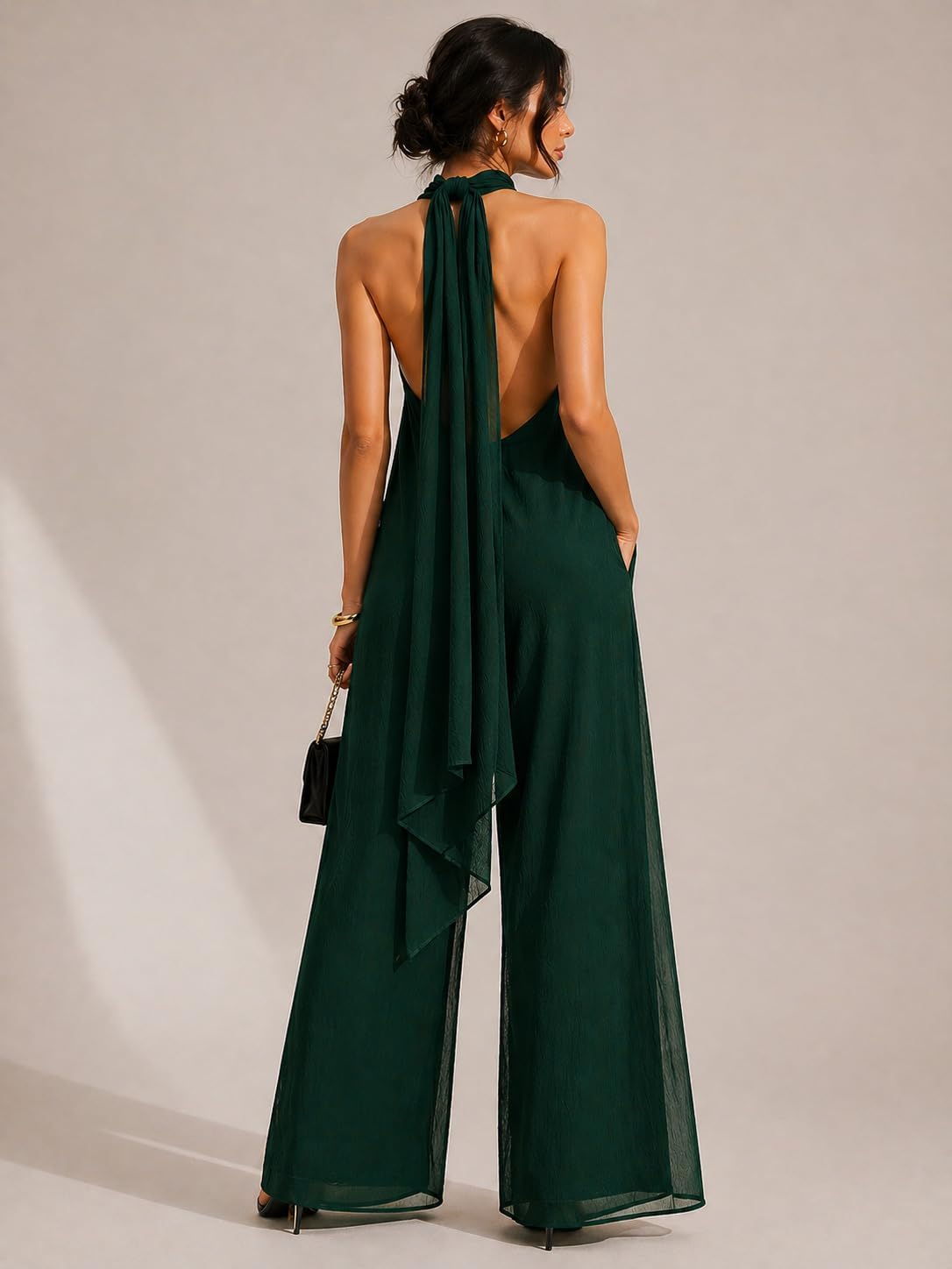 REASERAL Jumpsuits for Women Dressy Chiffon Halter Backless Wide Leg Jumpsuit Sexy Party Wedding Guest One Piece Outfit