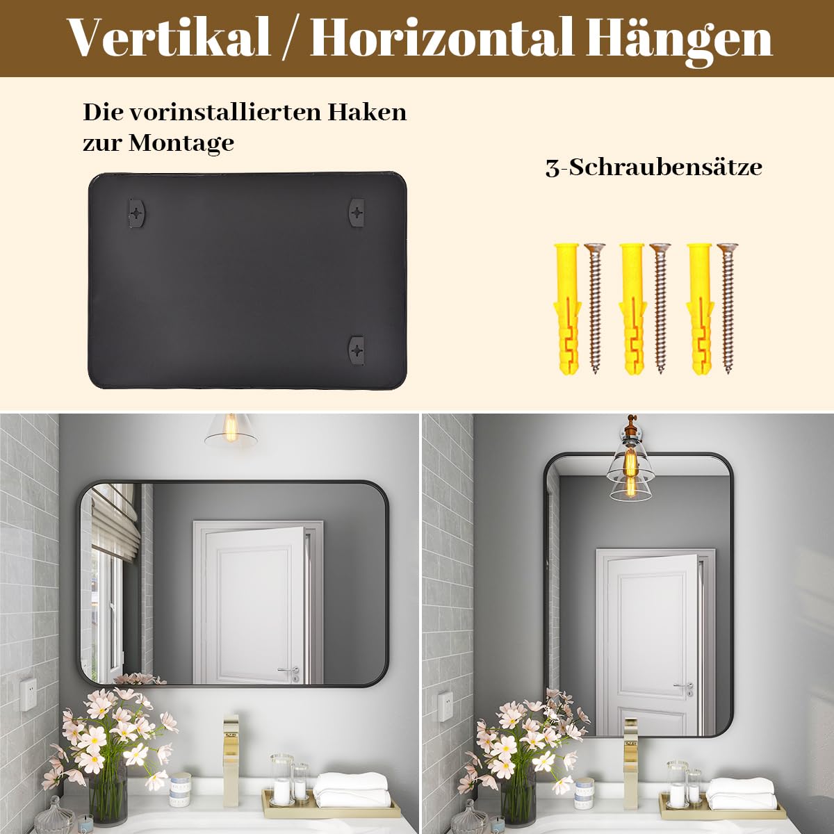 Rechthoekige badkamerspiegel met gouden contour - 50 x 80 cm - DEMETRIA