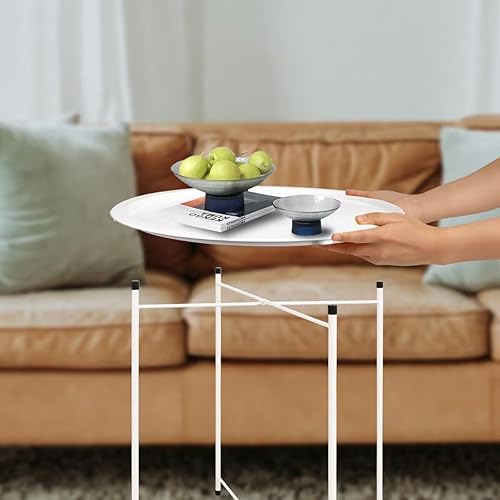 Miniatura 7 de LZMS Gladom Bandeja de hierro  Mesa redonda pequeña plegable minimalista moderna  Sofá de noche interior, mesa baja, mesa auxiliar  Mesa plegable de