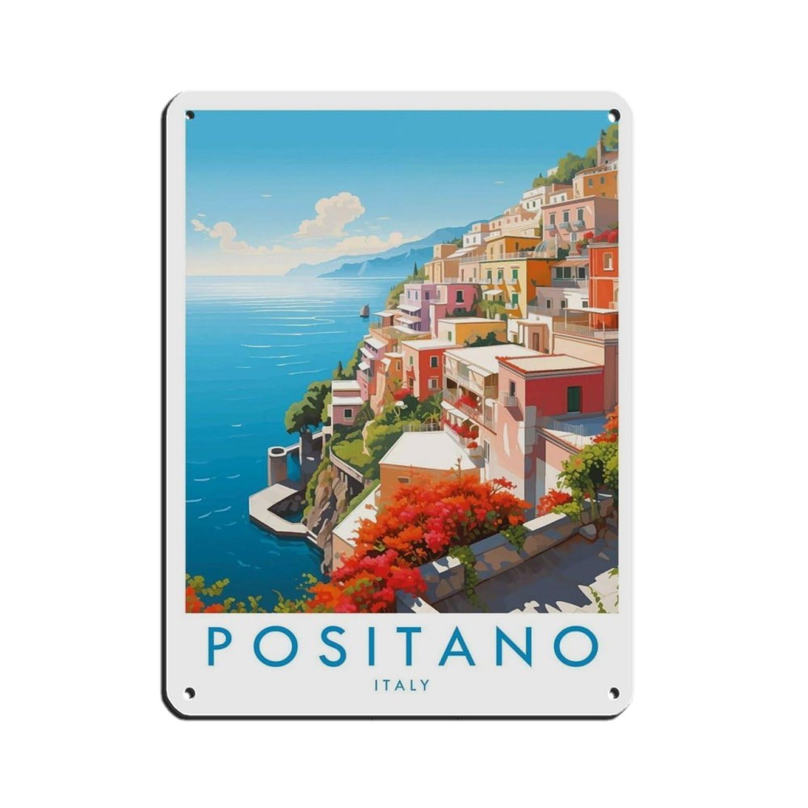 Positano Travel Poster, Italy（） Tin Sign Vintage Metal Pub Club Cafe Bar Home Wall Art Decoration Poster Retro 12x16inch(30x40cm)
