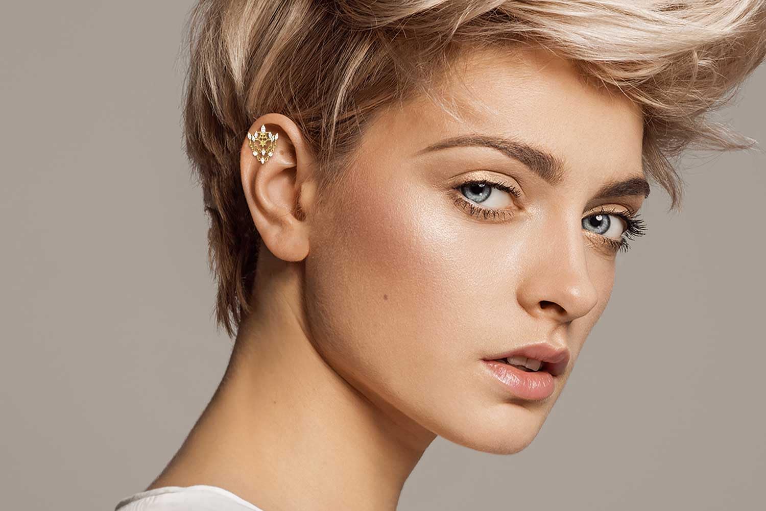 PIERCINGLINE Piercing Stecker Titan Labret mit Push Fit GOTISCHE KRONE + KETTEN - Roségoldfarben, Schwarz, Goldfarben, Silberfarben