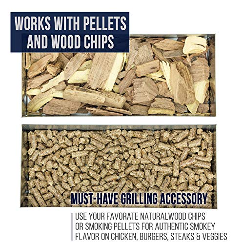 Smoker Box for Gas Grills and Charcoal Kettles - Works with All Pellets and Wood Chips - Professional BBQ Smoke Flavor from Propane or Electric Grilling