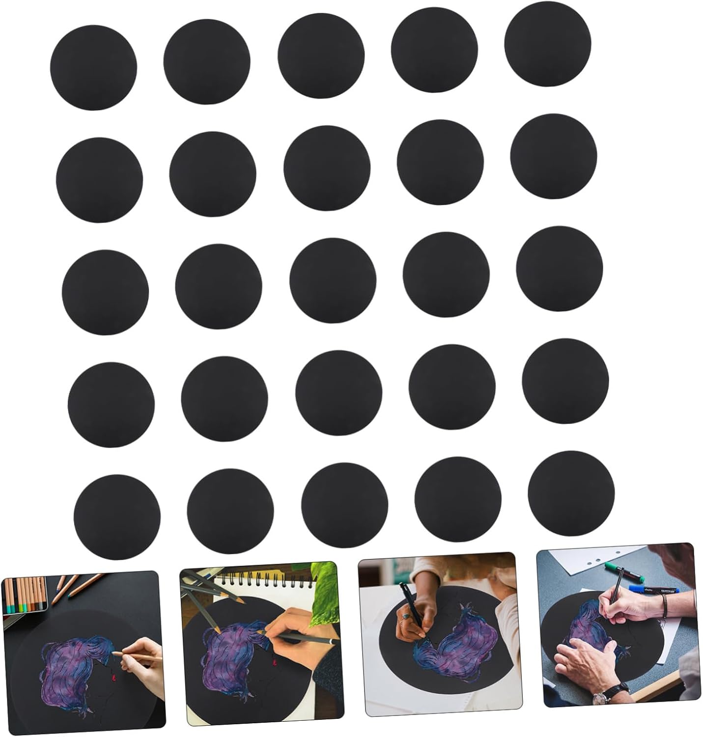 50pcs Durable Round Drawing Paper Cards Thickened Hardboards for Art Projects Mandala Drawing Crafts Black Cardstock