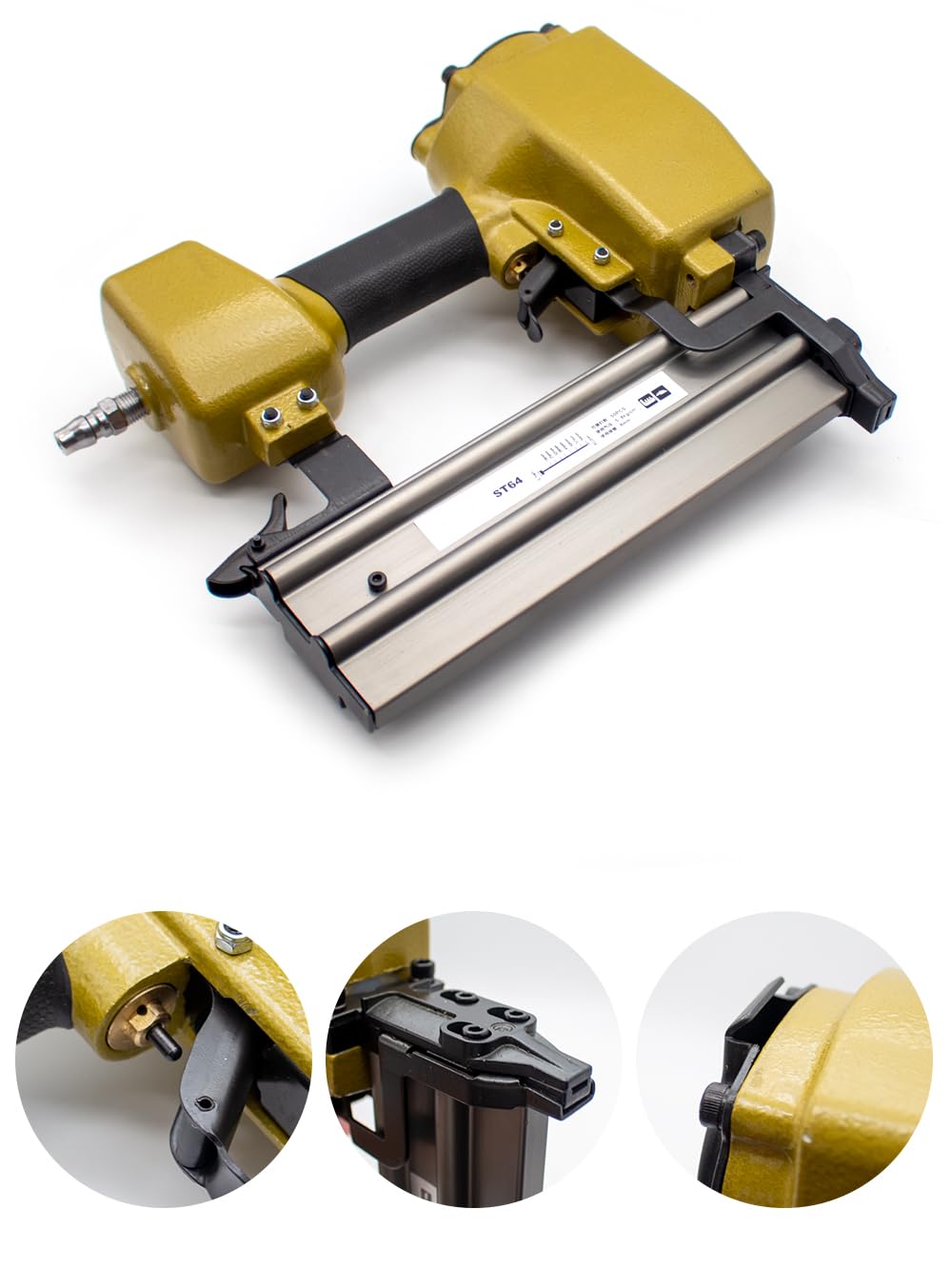 Aitoserlea ST64 Pneumatic Nailer, Concrete T-Nailer 18-64MM Steel Iron Nail Gun Furniture Wood Concrete Steel Plate Nail Stapler 0.5-0.8Mpa