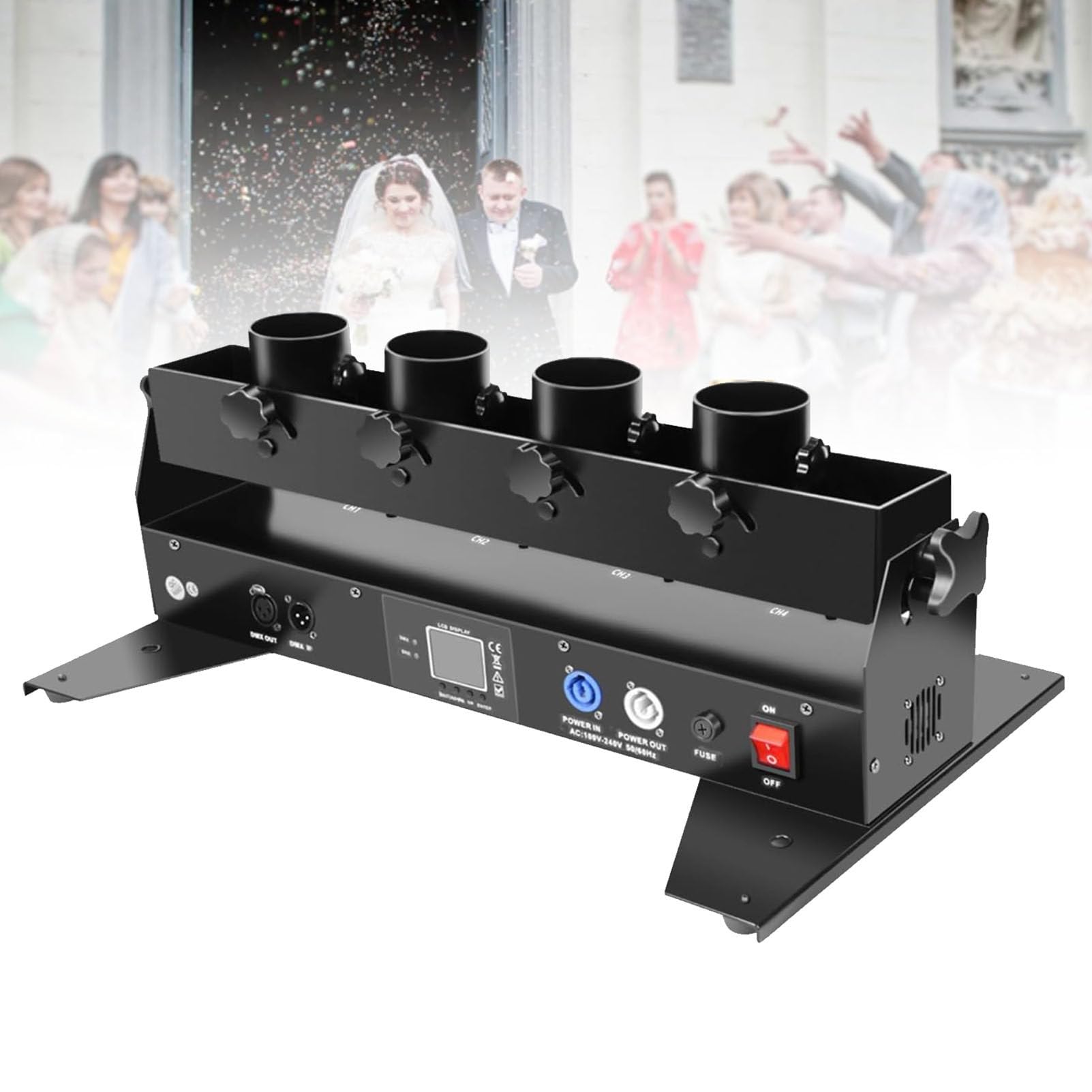 Máquina de cañón de confeti Máquina lanzadora de cañones de confeti Cañón profesional 4 Etapa eléctrica Control remoto para fiestas Bodas Conciertos Celebración Eventos especiales