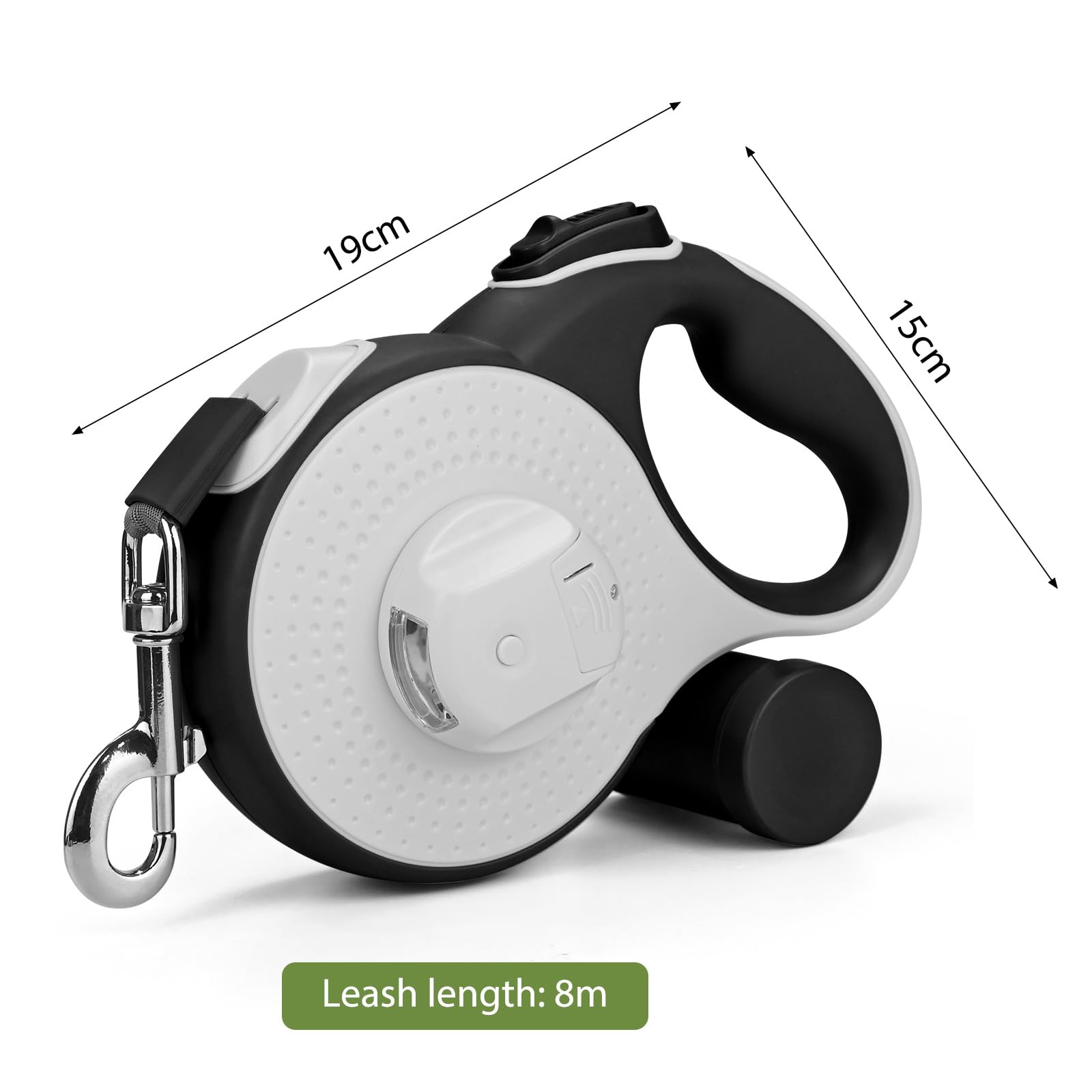 Guinzaglio per cani da 8 m, con luce LED e supporto per borsa, guinzaglio senza nodi, pulsante del freno rapido e impugnatura antiscivolo, per cani fino a 50 kg, shopping, allenamento, viaggi