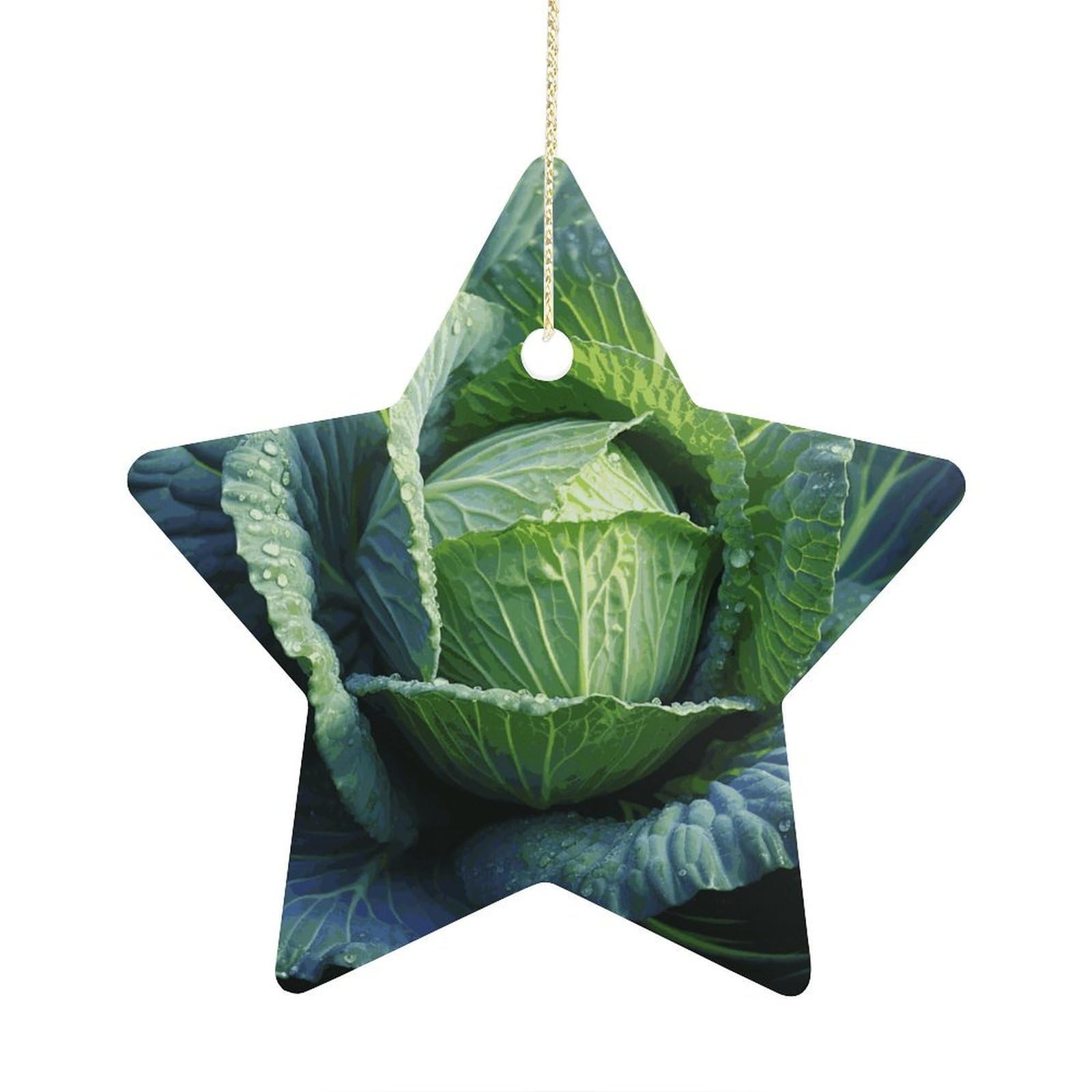 Bright Cabbage Stars Ornaments Ceramic Christmas Tree Hanging Light in Weight Christmas Star Pendants Funny Double-Sided Printed Xmas Ornaments for Gifts