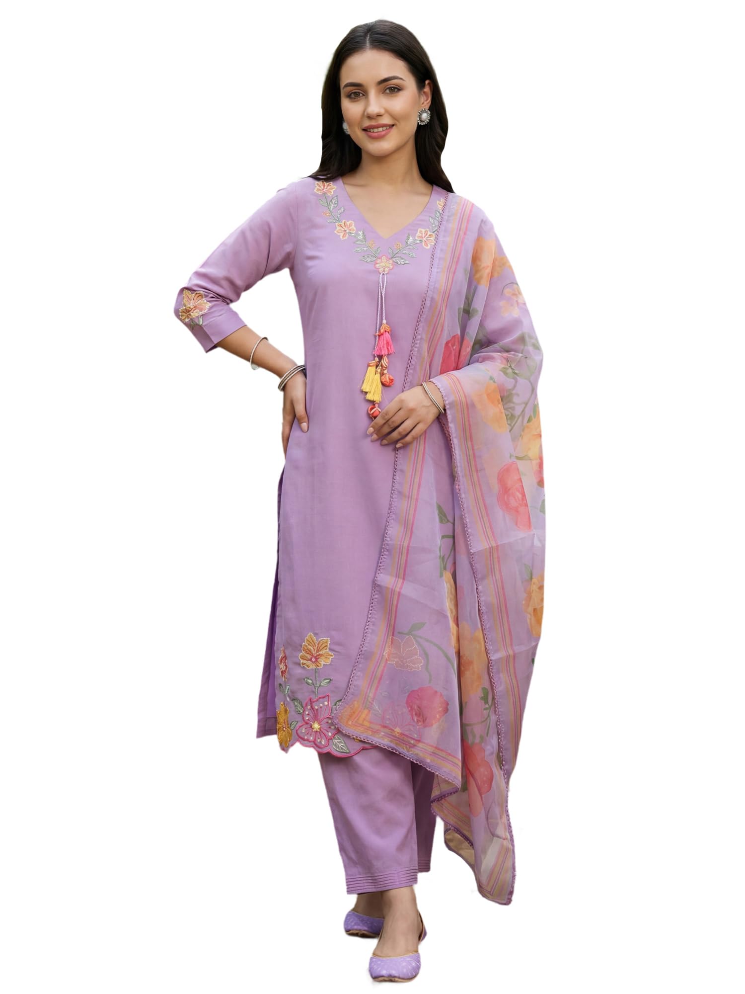 indo era Women's Silk Blend Floral Embroidered Thread Work Kurta & Pant with Dupatta Set (IEAI11447)-picture-23