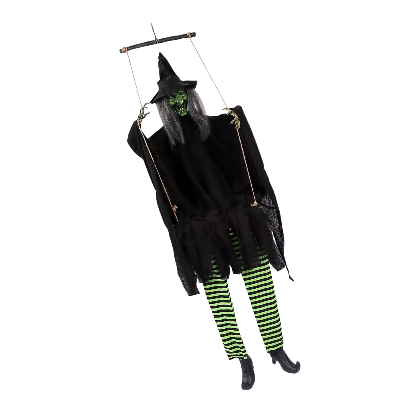 Tsophreniq Voice and Motion Activated Swing Ghostly Ornament with Light Sound Effect for Garden Yard and Porch Halloween Decoration Animated Swinging Manifestation