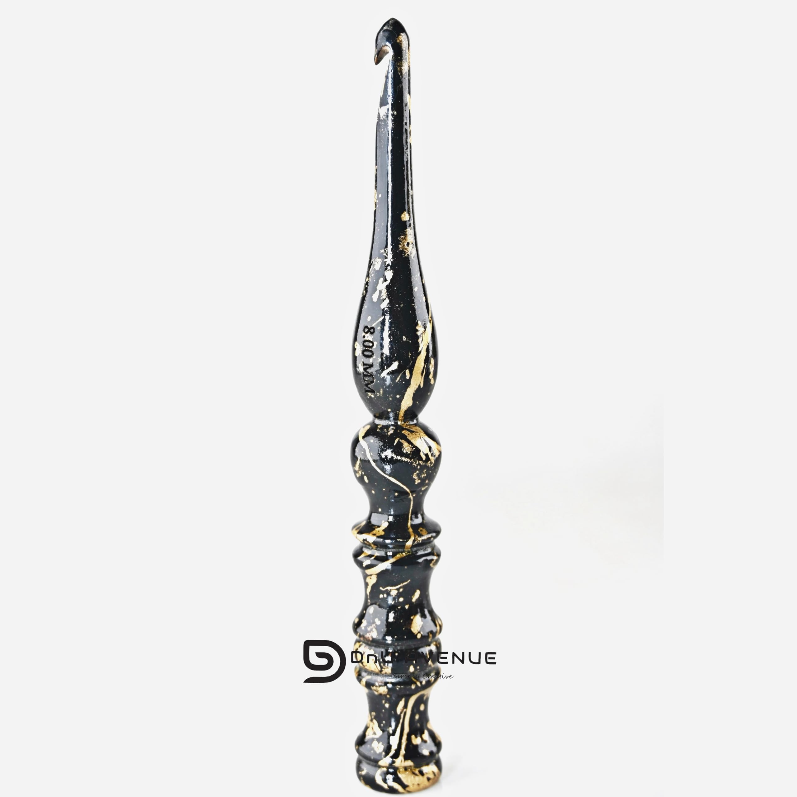 Set di 1 uncinetto ergonomico in legno, fatto a mano, per mani artritiche, sostenibili e leggeri, in legno di sheesham (8,0 mm, nero dorato)