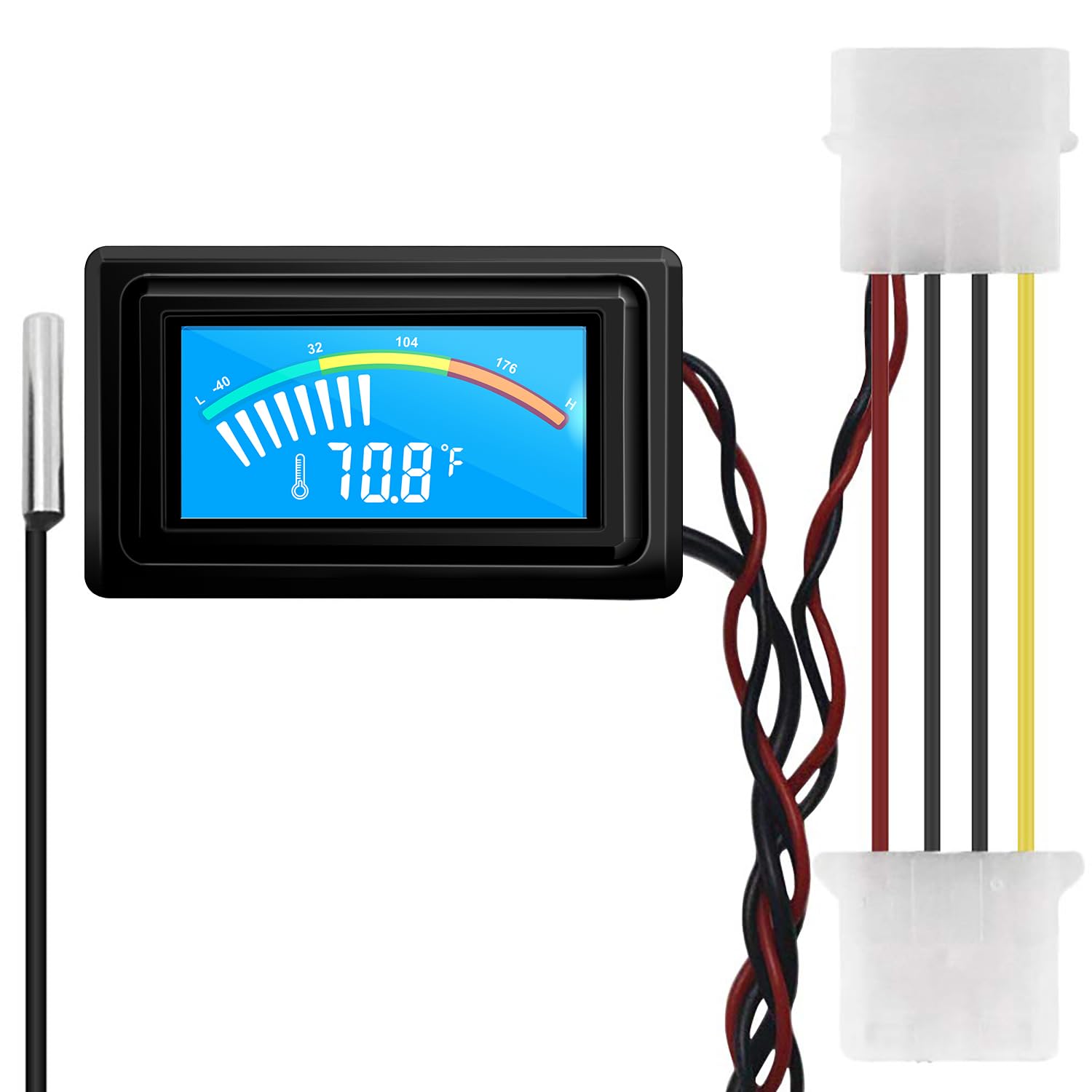 KETOTEK Digital Thermometer Temperature Meter Gauge Waterproof Sensor Probe Aquarium Car PC case Incubator Temp Meter 4 Pin Power Supply Celsius/Fahrenheit LCD Display