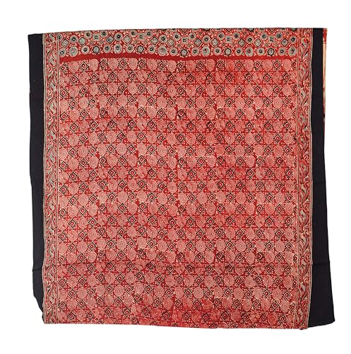 Image of Ethnics of Kutch Womens Ajrakh Modal Silk Natural Dye Golden Border Hand Block Print Saree with Blouse Piece - 5.5 Mtr Length (Red 05C01D)