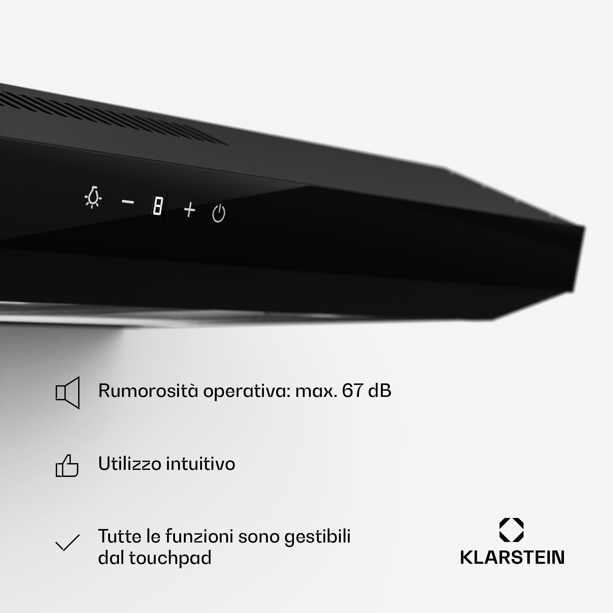 Klarstein Cappa Aspirante a Incasso, Cappa Cucina con Filtro, Cappa Aspirante Cucina in Alluminio, Cappa da Parete con Flusso d'Aria 175m³/h, Illuminazione LED, Timer, Cappa Aspirante Filtrante