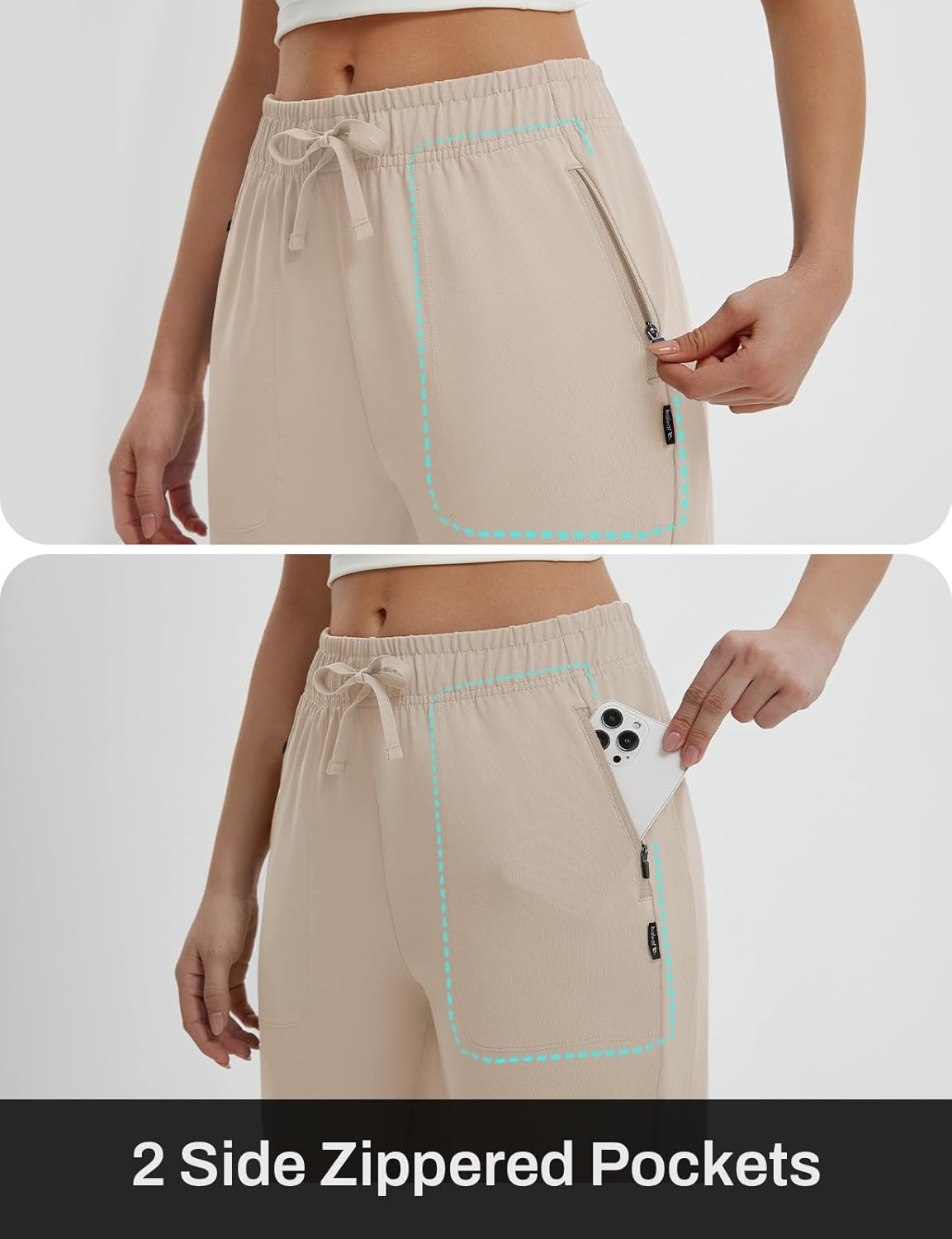 baleaf Womens Yoga Capri Pants with Zipper Pockets Summer Drawstring Capris Joggers Lounge Crop 19" - Image 6