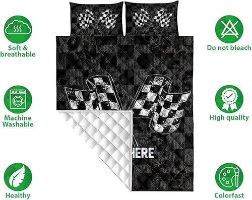 Miniatura 2 de OhaPrints Manta y fundas de almohada, con bandera a cuadros en blanco y negro para fanáticos de las carreras, juego de ropa de cama y funda de