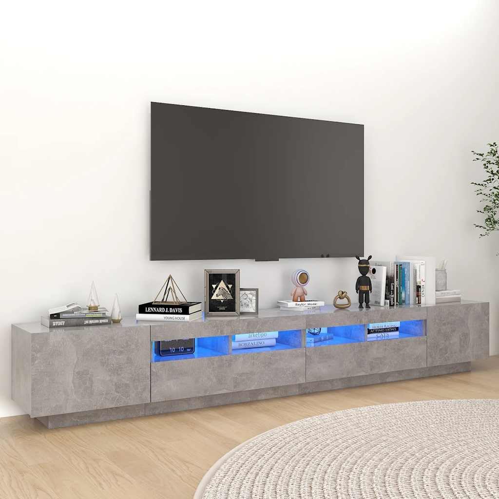 vidaXL Mueble para TV con Luces LED Gris hormigón 260x35x40 cm