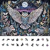 Naturelish Owl Puzzles for Adults 1000 Pieces, Glow in The Dark Puzzle, Difficult Challenging Unique Puzzle for Adults,6 Colors on Back Jigsaw Puzzles, Size 26.6x19.2