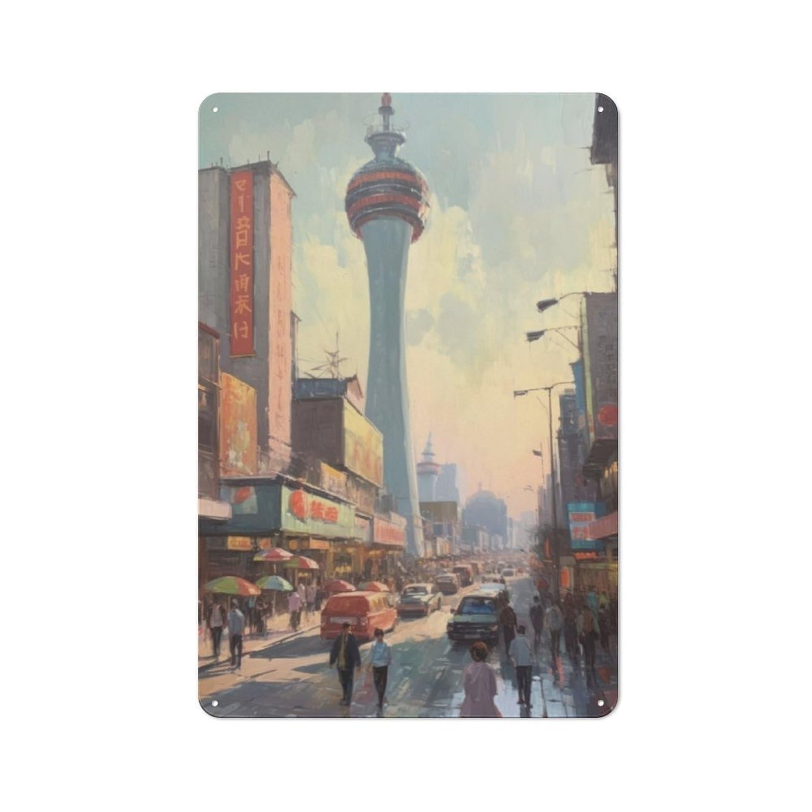 Junmoney Beijing China Oil Painting Vintage Metal Sign 30X20cm Featuring Home Bar Decor For Cafe, Pub, Workshop Or Home Bar