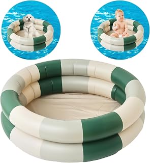 Vintage Streifen Kinder Planschbecken, Aufblasbare Baby Schwimmbad, 2Ring mit Aufblasbaren Sicherheit Blase Boden, für Indoor Outdoor Mädchen Jungen Garten Hinterhof (Grün)