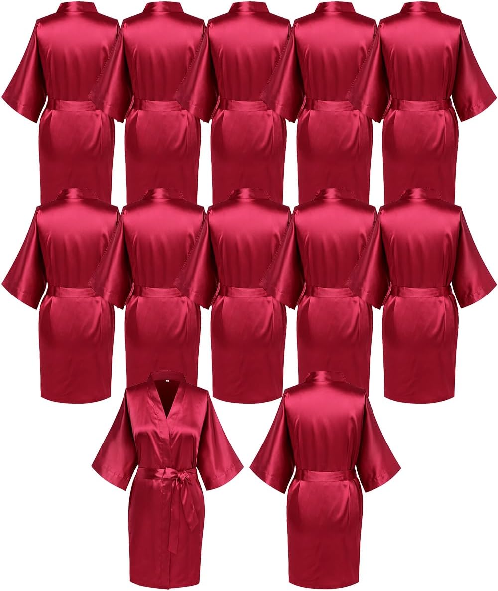 12 Pcs Short Kimono Robes for Women Silky Bride Bridesmaid Robe Satin Lightweight Bathrobe for Wedding Party