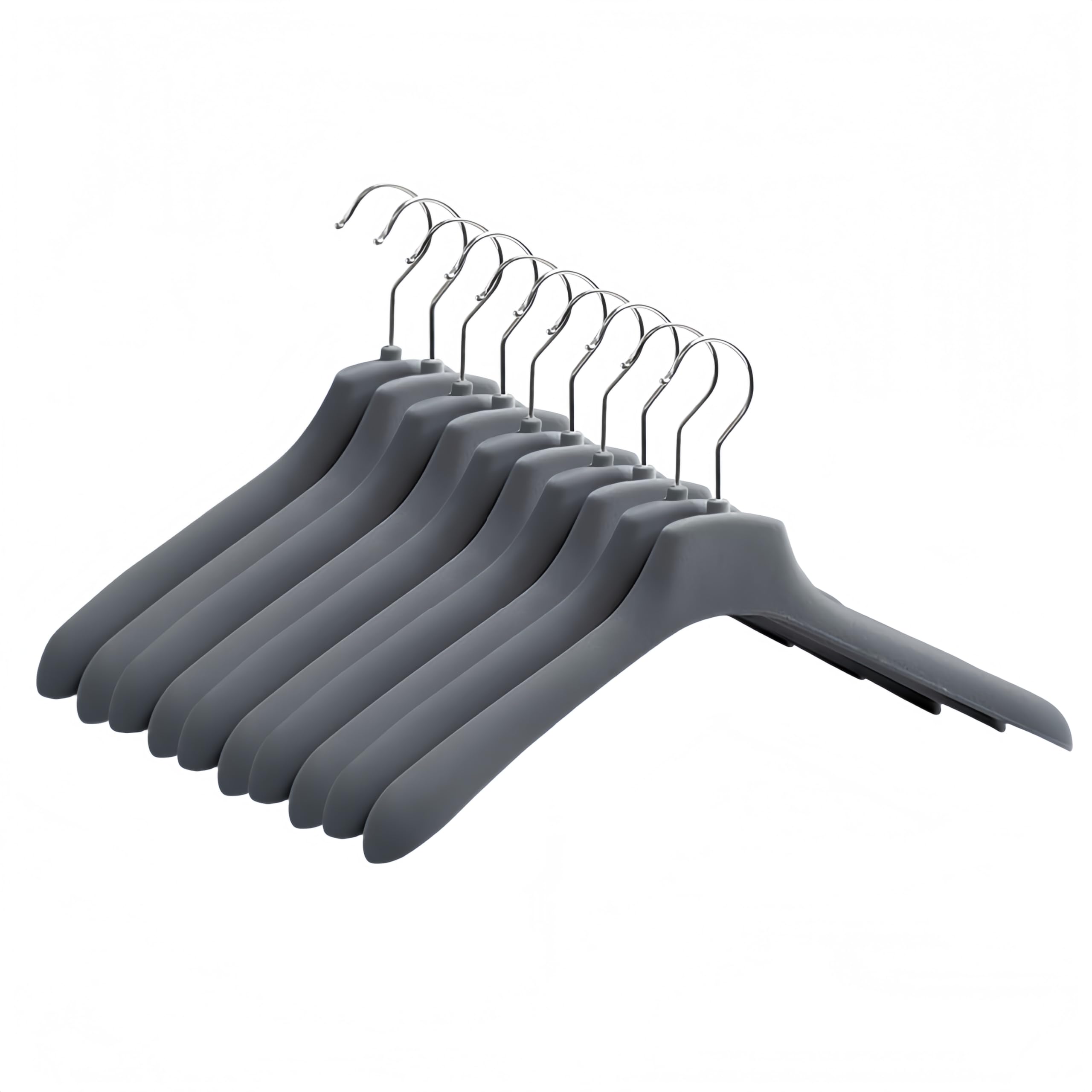 Rutschfeste Samt-Kleiderbügel für schwere Kleidung, 10 Stück, grau, platzsparende Kleidung, ideal für Kleider, Mäntel und Anzüge, langlebiges und stilvolles Design.