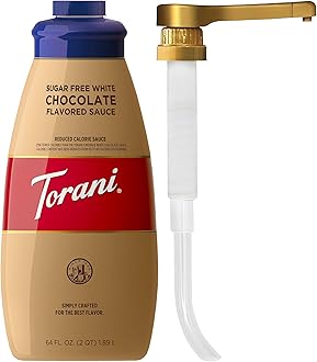 Sugar Free White Chocolate Sauce for Crafting Coffeehouse Drinks, Large Squeeze Bottle with Pump, 64 Fl Oz
