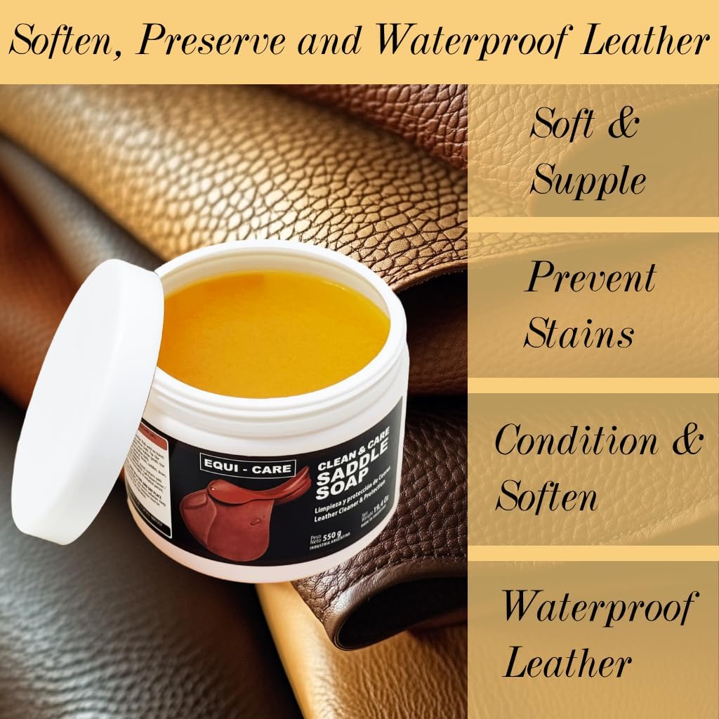 EQUI - CARE Clean & Care. Complete Leather Care Combo Including 16 oz Leather Cleaner and 19.5 oz Saddle Soap for use on Saddles, Tack, Leather Apparel, Furniture, Shoes, Bags and Accessories.