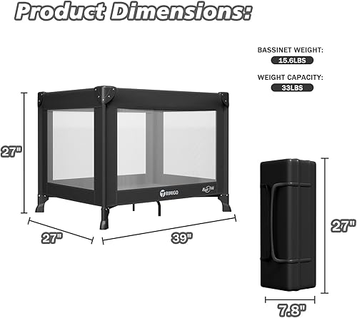 Miniatura 7 de Cuna de viaje portátil y corralito Cama de viaje plegable segura para bebés con colchón, malla transpirable Cama de bebé compacta y ligera Empaca