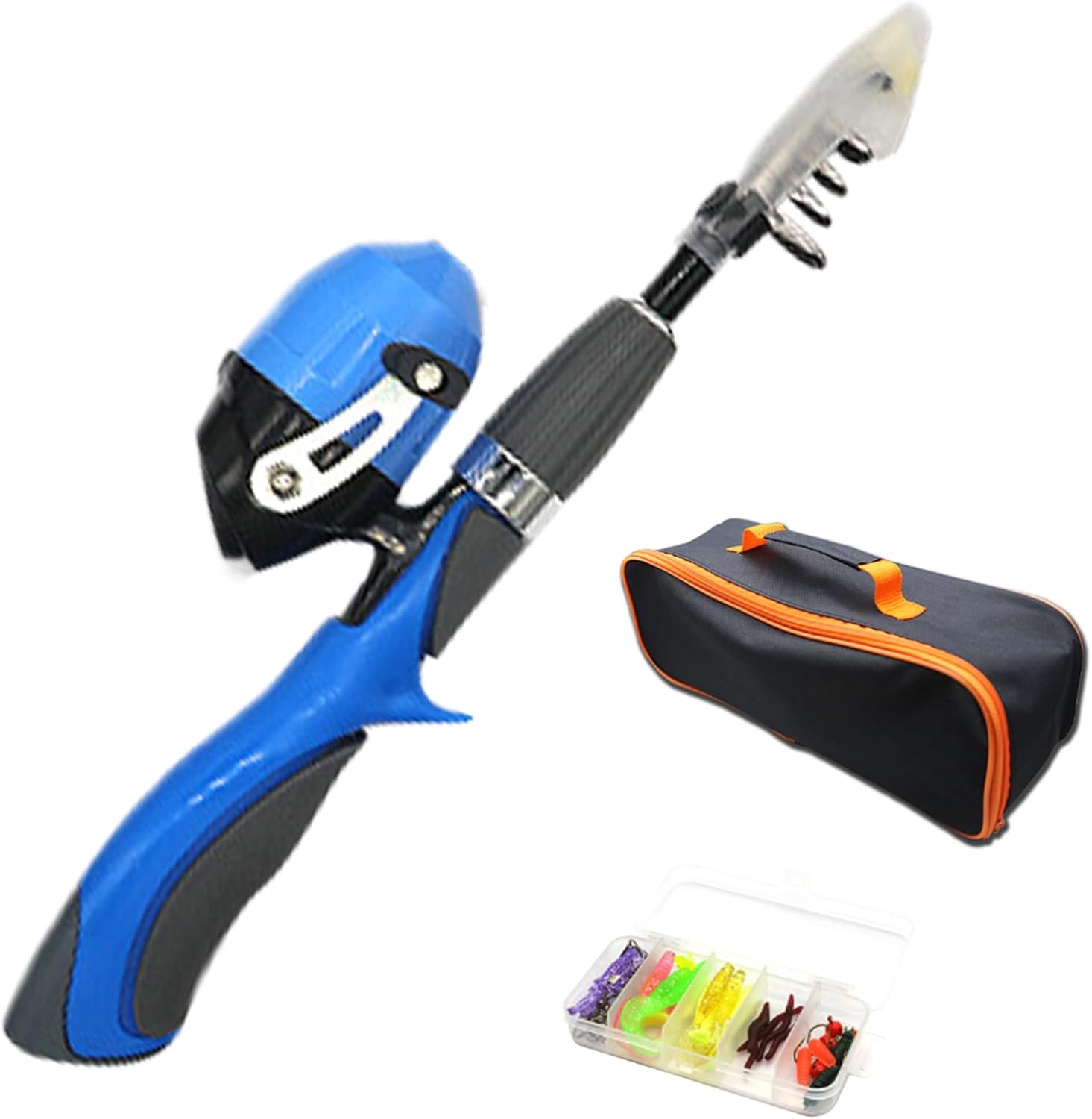 4Pcs/Set Kids Fishing Set Portable Telescopic Fishing Rod 6-Section Beginner Fishing Pole with Spinning Fishing Reel, Portable Bag, Tackle Box (Blue), Telescopic Fishing Rod and Reel Combo
