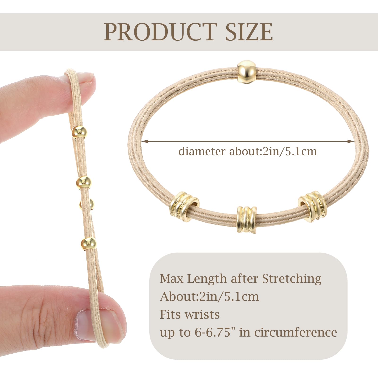 5 Pcs Blonde Boho Hair Ties Bracelet Gold Beads Elastic Blonde Ponytail Holder Cluff Aesthetic Boho Jewelry Hair Accessories Bling No Damage for Thick Thin Curly Hair Women - Image 2