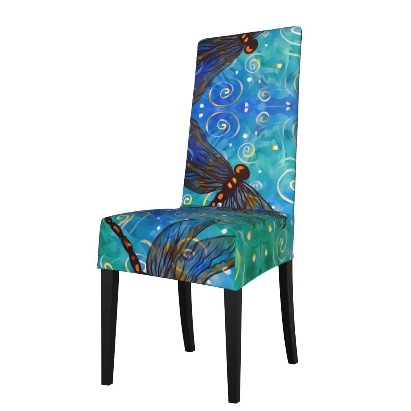 WHJDPP Blue dragonfly Prints Protection Cover for Dining Chair - Stretchy Seat Throw Covers, Wrinkle-Free & Easy Care for Hotel, Wedding & Home Dining Chairs