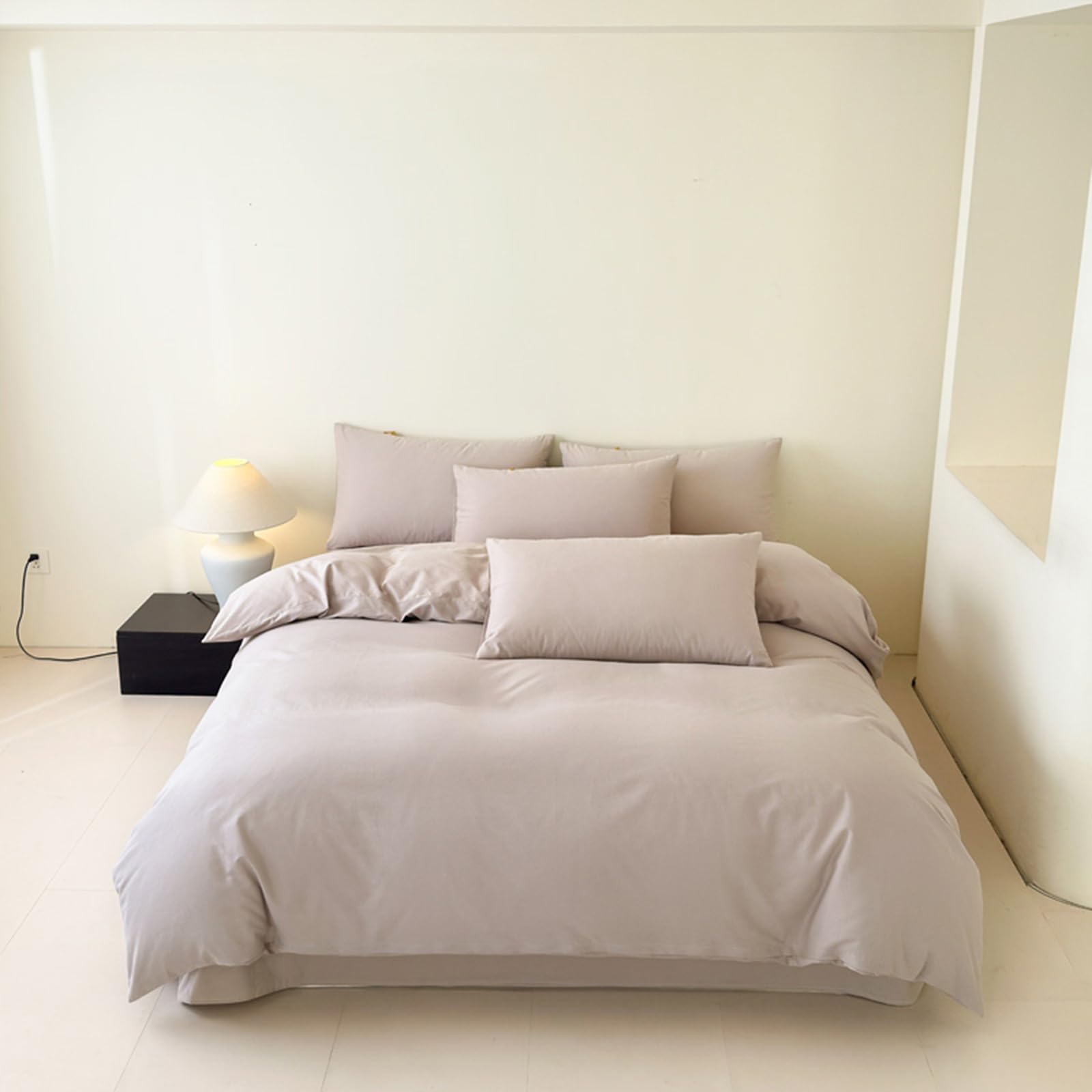 Housse de couette 180x200cm coton gris pour lit 2 personnes toutes saisons