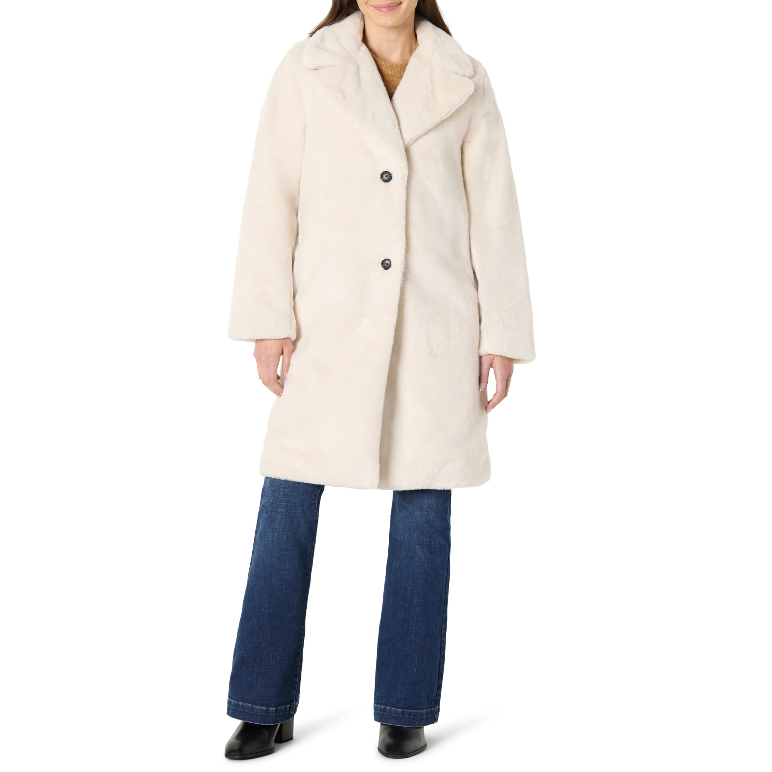 Amazon Essentials Women's Relaxed-Fit Long Faux Fur Coat with Lapel Collar, Beige, XX-Large