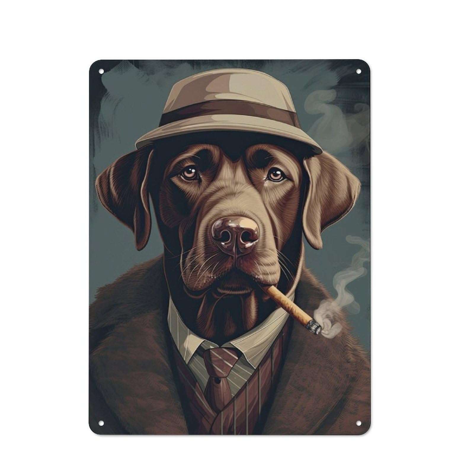 Junmoney Brown Labrador Gangster Vintage Metal Sign With Design 40X30cm, Rustic Bar Wall Plaque For Bar, Kitchen, Garage Or Games Room