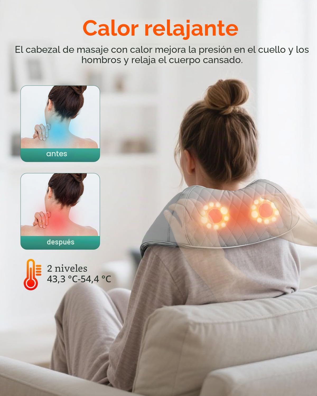 Masajeador cervicale inalámbrico con calor, Shiatsu masajeador recargable para cuello y espalda, Almohada 4D para masaje de hombros, Bolsa de transporte portátil, regalos para mamá y papá