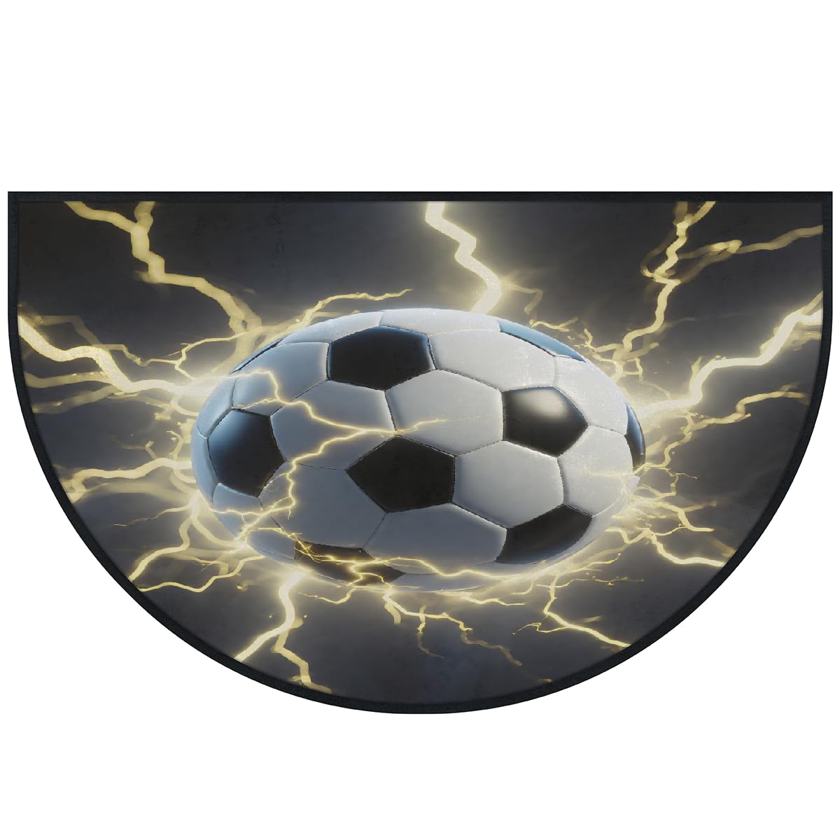 Große halbrunde Fußmatte – Soccer Lightning rutschfest, saugfähig, halbrund, Eingangsbereich, niedlich, weich, halbrund, waschbar, Teppich für Küche, Badezimmer, Schlafzimmer, 160 x 100 cm