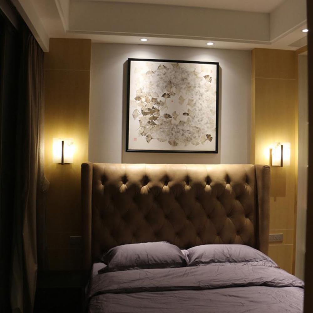Applique da Parete per Interni in Vetro Alabastro Bianco Rame Marmo Pietra Naturale Lampade da Parete Moderne Dorate per Camera da Letto Comodino Soggiorno Corridoio